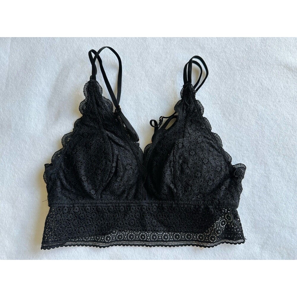 Aerie Black Lace Lined Bralette Bra XS Extra-Small Strappy Stretch Adjustable